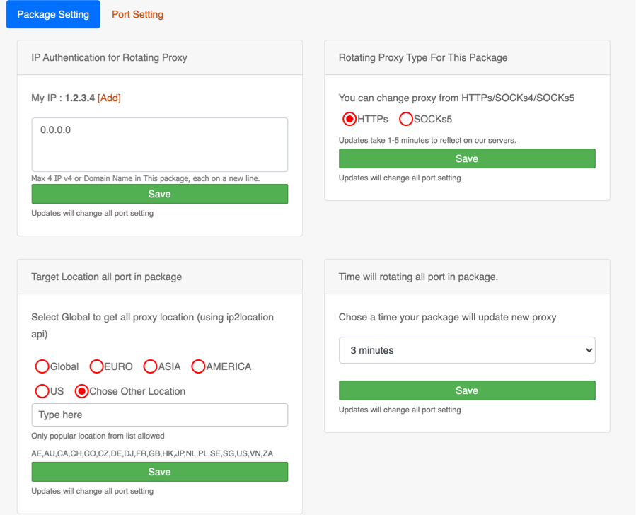 Rotating 6 package proxy manager